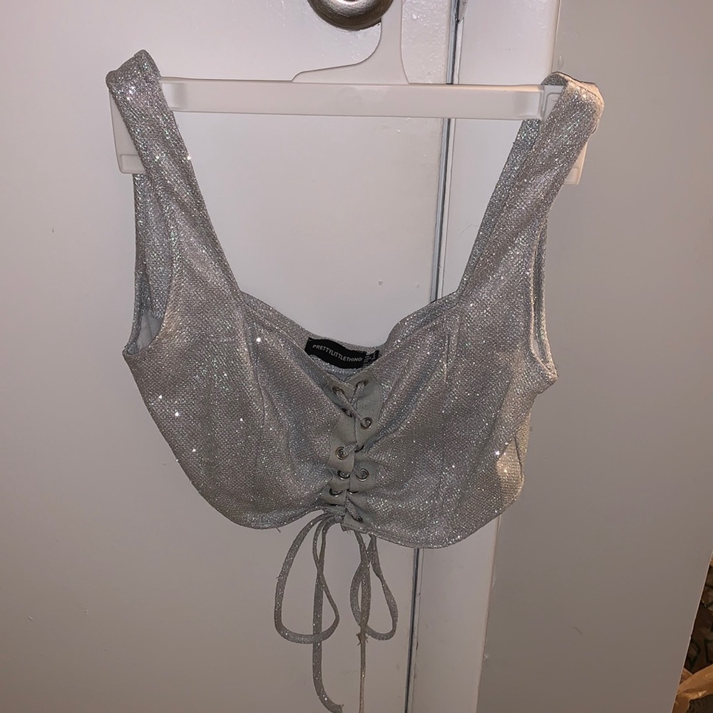 PrettyLittleThing sparkly, lace up crop top